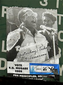 Election poster from 2008 election which Robert Mugabe won by