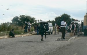 Minibus stop in a poor neighborhood in the outer suburbs