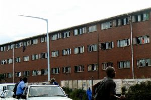 Derelict apartment block in a poor neighborhood in the outer