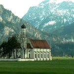 King Ludwig's Castle Neuschwanstein, Bavaria, seen in the distance from