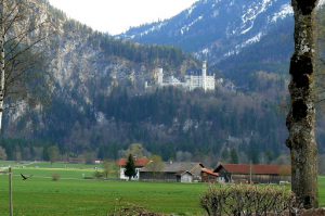 King Ludwig's Castle Neuschwanstein, Bavaria, seen in the distance from