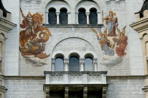 Fresco detail of Castle Neuschwanstein in Bavaria