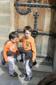 Tourist kids at Castle Neuschwanstein in Bavaria