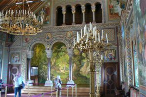 Opulent interior ballroom in Castle Neuschwanstein in Bavaria