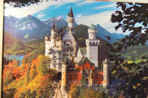 Colorized view of Castle Neuschwanstein in autumn