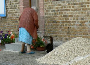 Argonne-Meuse Region: Cornay Village resident feeding her cat