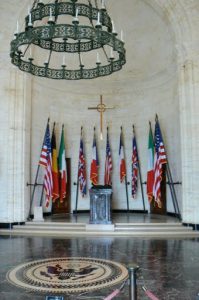 Meuse-Argonne American Cemetery chapel interior. Flags are of the principal
