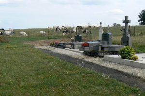 Modern graves in the St George cemetery looking south toward