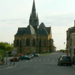 Main street of Grandpre with church of St Medard, center,