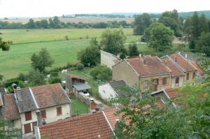 Overview of the town and rolling hills that are now