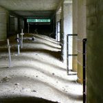 Inside the memorial structure is the actual trench filled in