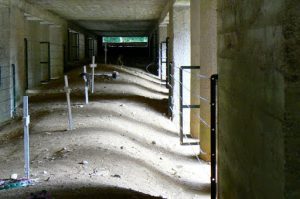 Inside the memorial structure is the actual trench filled in