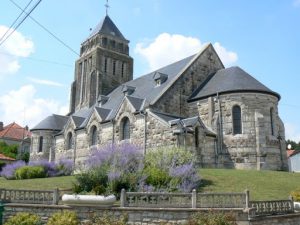 Beautiful Romanesque Romagne-sous-Montfaucon stone church.