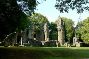 Argonne-Meuse Region: behind the Monument are the ruins of the