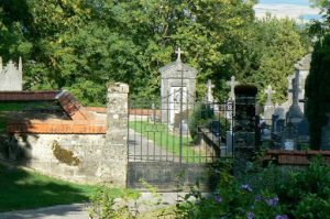 Argonne-Meuse Region: old cemetery by the church ruins behind the