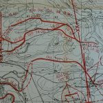 Close-up of the large-scale map (previous photo) with wavy red