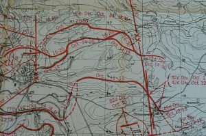 Close-up of the large-scale map (previous photo) with wavy red