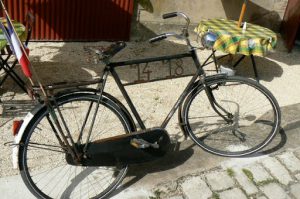 Specially designed bicycle sits in front of the Museum's cafe