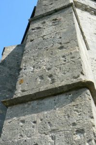 Bullet holes in the walls of Church of Our Lady