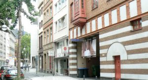 Outside the gay sauna Babylon on an upscale central street