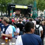 The stage and audience at the 'village' in Neumarkt