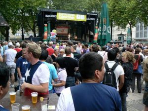 The stage and audience at the 'village' in Neumarkt