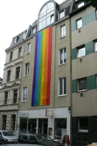 Welcome Rainbow flag in very gay-friendly downtown Cologne