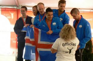 Swim relay team Iceland receive their gold