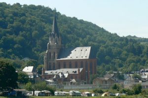 Hoiiday camping along the river near ? church