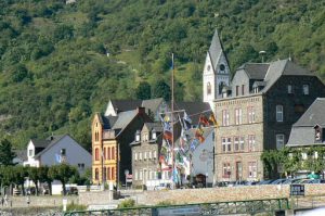 The Rhine flows northward to the North Sea