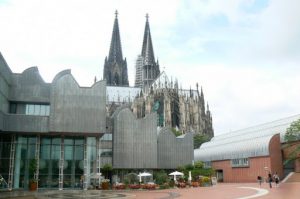 Modern museum and old cathedral