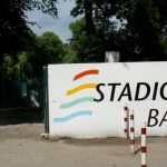 Adjacent to the stadium is the large swimming complex