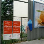 City signs for different kinds of fruits