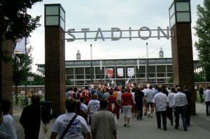 Gay athletes entering the main soccer stadium  for the opening