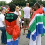 Athletes gather outside to form the procession to enter the