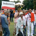 Athletes from Indonesia gather to enter the stadium. There were