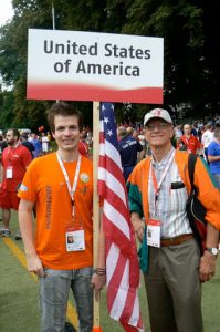 Gathering outside: RichardAmmon from Team Orange County, California, is greeted