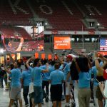 Procession of athletes from 40 nations entering the RhineEnergie stadium