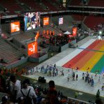 Procession of athletes from 40 nations entering the RhineEnergie stadium