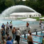 Another view of the fountain with the awards tent in