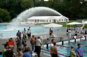 Another view of the fountain with the awards tent in