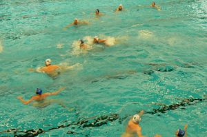 Water polo action; it's a very tiring sport