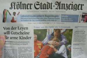 Headline of newspaper with the lead story about the mourning