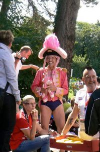 Unusual swim cap on a Team Cologne swimmer. Note the