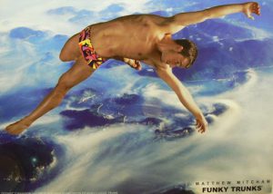 Matthew Mitchum--another postcard of him promoting his sponsor Funky Trunks
