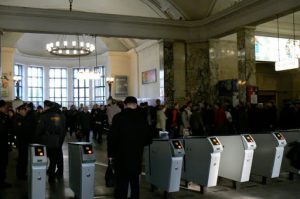 Entry turnstiles at Kultury Park subway station