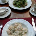 Lunch at Pushkin Cafe--salmon dumplings and mixed salad
