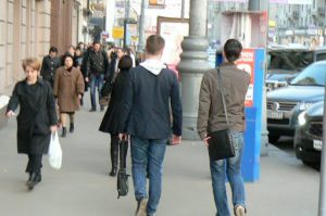 Gay friends along Moscow's Tverskaya Street