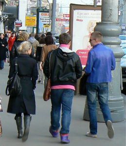 Gay friends along Moscow's Tverskaya Street