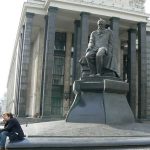 Dostoyevsky hovering above students at the National Library